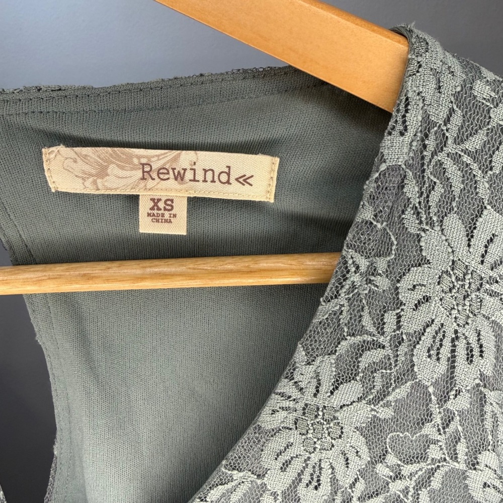 Rewind Sage Green Floral Lace Long Sleeve Skater Mini Dress XS 0303 - Picture 4 of 6